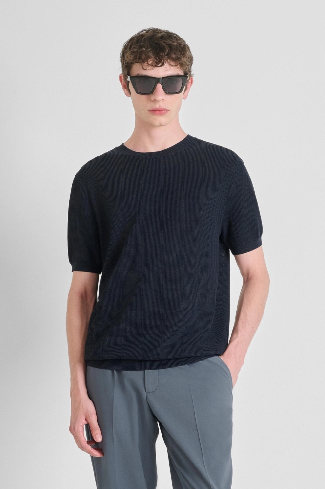 KNITWEAR T SHIRT MMSW01532 YA500091 7139 MARINE